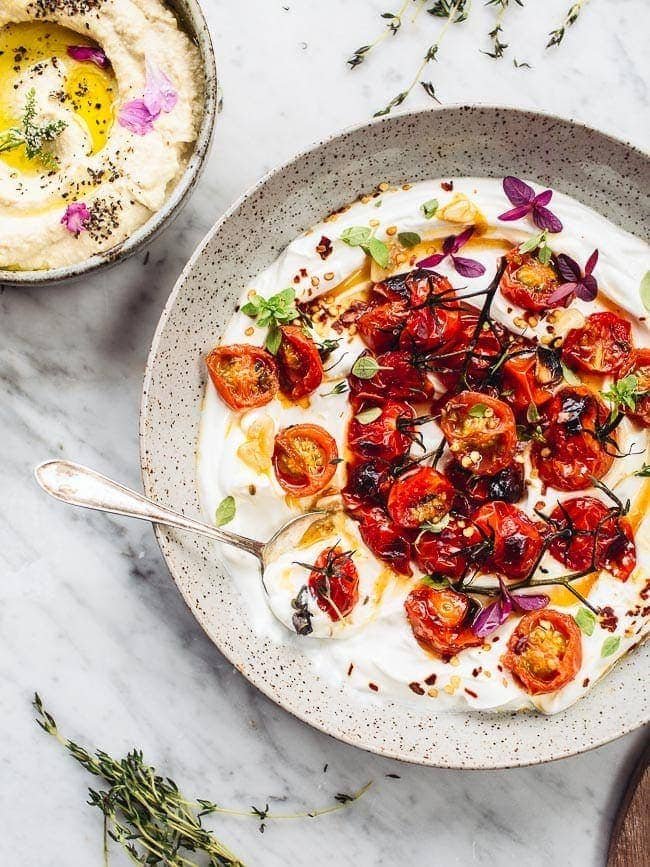Garlicky Cherry Tomatoes with Labneh